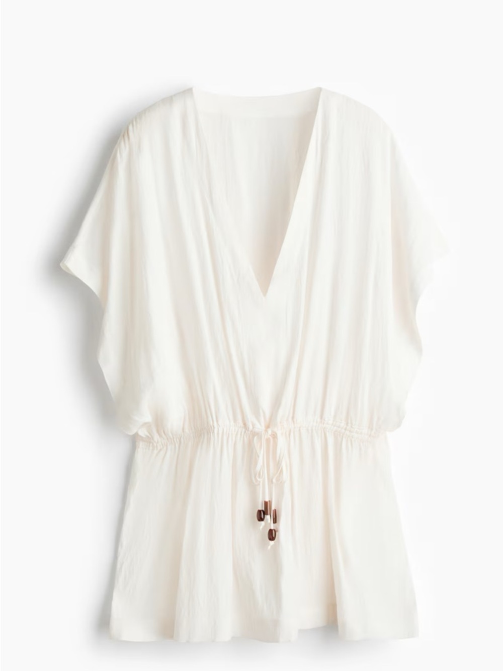 H&M Cream V-Neck Swim Cover-Up with Drawstring Waist